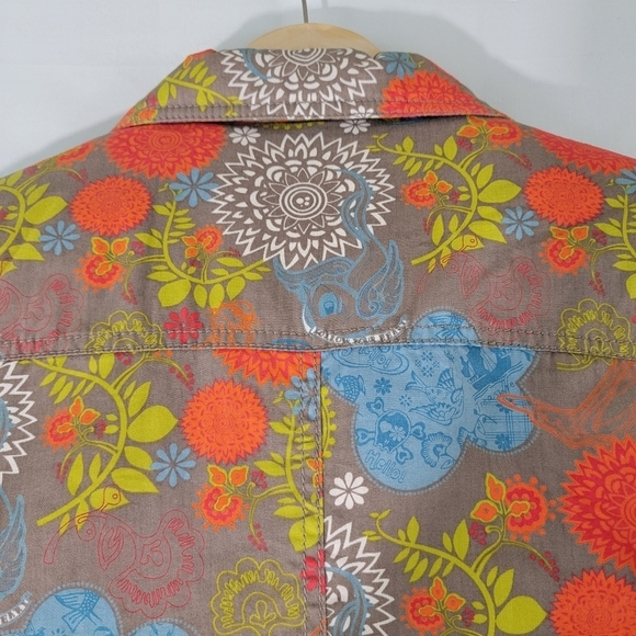 Villa Happ Girls Orange Floral Bomber Jacket Sz 8 Double Breasted Quilted Line - Picture 8 of 12